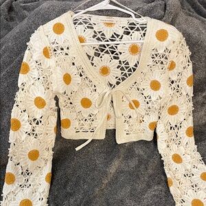 Moon & Madison Cream and Gold Crochet Crop Top